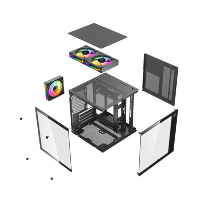 Gabinete Gamer Balam Rush Tank Glow Mini 3500 / Mini Torre / Micro-atx, Mini Itx / Incluye 3 Ventiladores Argb 120 Mm / Cristal Templado / Negro / Br-943871