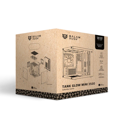 Gabinete Gamer Balam Rush Tank Glow Mini 3500 / Mini Torre / Micro-atx, Mini Itx / Incluye 3 Ventiladores Argb 120 Mm / Cristal Templado / Negro / Br-943871