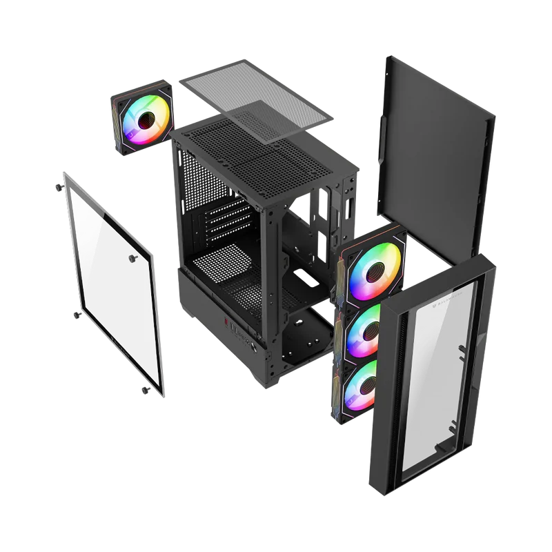 Gabinete Gamer Balam Rush Nitrox Edge Pro Crystal 4900c / Mini Torre / Micro-atx, Mini Itx / Incluye 3 Ventiladores Argb 120 Mm / Cristal Templado / Negro / Br-943888