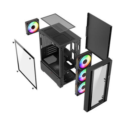 Gabinete Gamer Balam Rush Nitrox Edge Pro Crystal 4900c / Mini Torre / Micro-atx, Mini Itx / Incluye 3 Ventiladores Argb 120 Mm / Cristal Templado / Negro / Br-943888