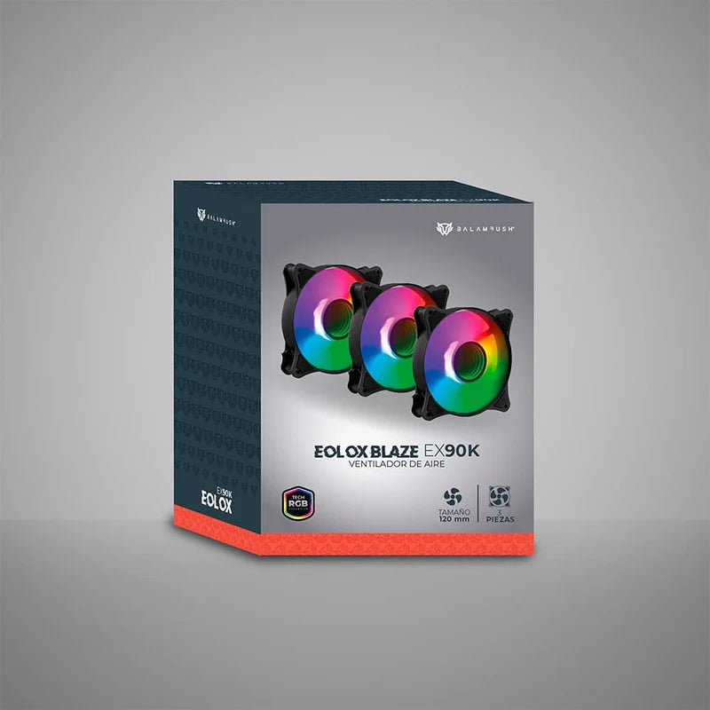 Ventilador Para Pc Balam Rush Eolox Blaze Ex90k / 3 Pz / Flujo De Aire 35.37 Cfm / Silencioso 22.5 D B / 1200 Rpm / 3 Pines Macho Y Hembra / Aura Rgb / Negro / Br-937948