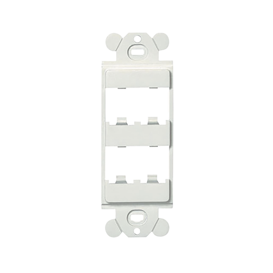 Marco de Módulo Dúplex, Para Placas Frontales Estándar GFCI, Acepta 4 Módulos Mini-Com, Color Blanco