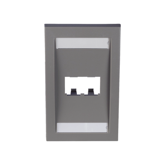 Placa de Pared Vertical Ejecutiva, Salida Para 2 Puertos Mini-Com, Con Espacios Para Etiquetas, Color Gris
