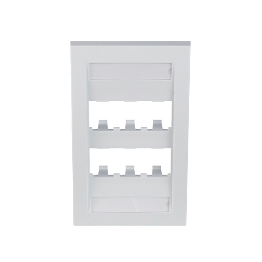 Placa de Pared Vertical Ejecutiva, Salida Para 6 Puertos Mini-Com, Con Espacios Para Etiquetas, Color Blanco
