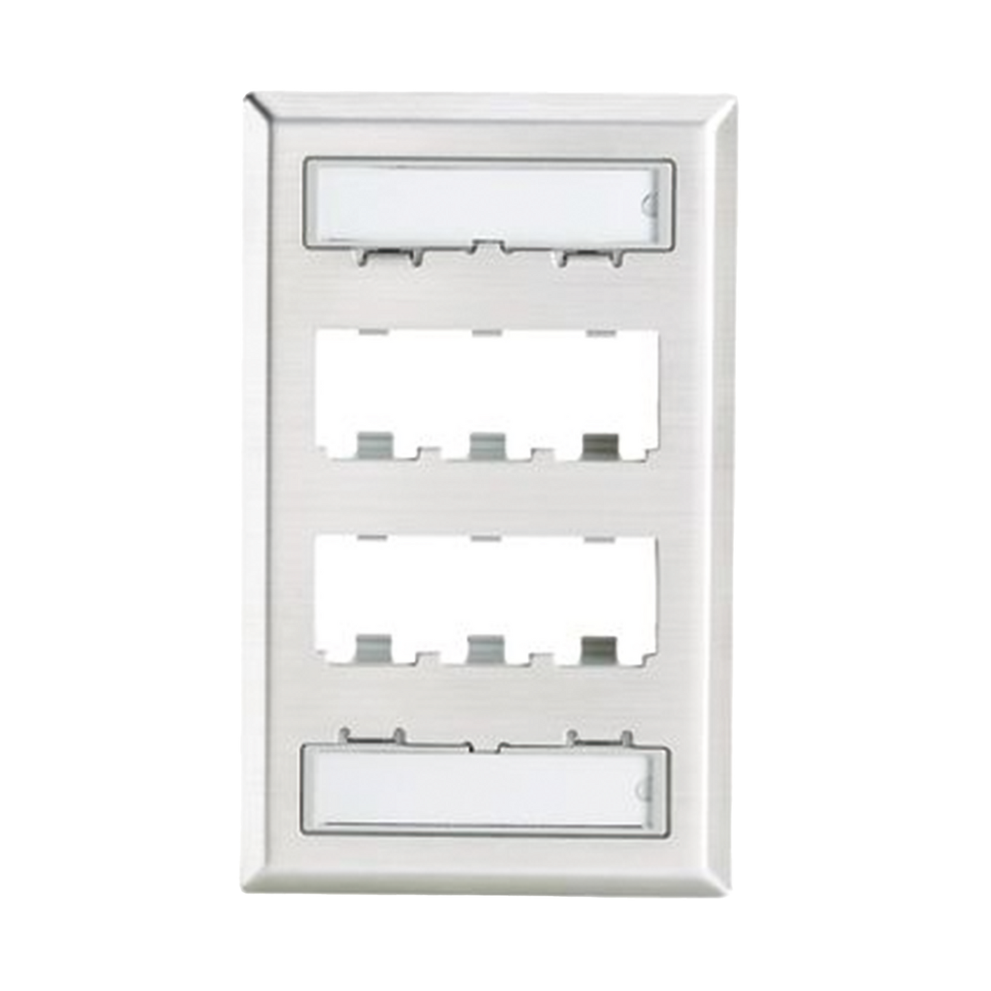 Placa de Pared Vertical, de Acero Inoxidable, Salida Para 6 Puertos Mini-Com, Con Espacios Para Etiquetas