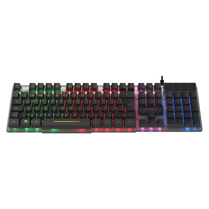 Teclado Acteck Creator Aurean Ii Ta220g / Alambrico Usb / Iluminacion Rainbown / Multimedia / Membrana / Multi Lenguaje / 107 Teclas / Win Xp- 7- 8 -10 /  Antighosting / Negro Translucido / Ac-939195