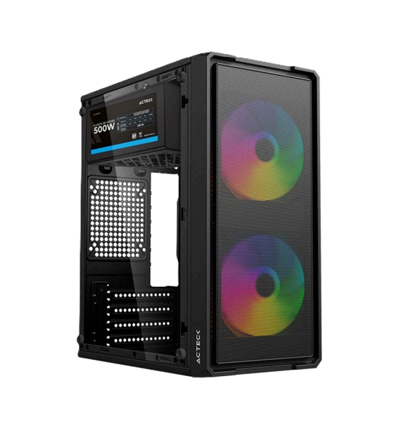 Gabinete Acteck Doom Ultra Mesh Gi750m / Mini Torre / Fuente De Poder Atx 500w Incluida /panel De Cristal Templado / Negro /ac-943772