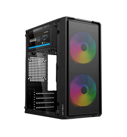 Gabinete Acteck Doom Ultra Mesh Gi750m / Mini Torre / Fuente De Poder Atx 500w Incluida /panel De Cristal Templado / Negro /ac-943772