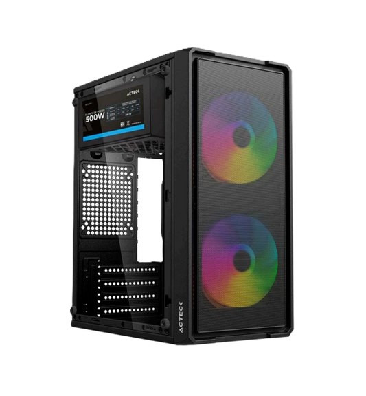 Gabinete Acteck Doom Ultra Mesh Gi750m / Mini Torre / Fuente De Poder Atx 500w Incluida /panel De Cristal Templado / Negro /ac-943772