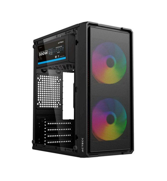 Gabinete Acteck Doom Ultra Mesh Gi750m / Mini Torre / Fuente De Poder Atx 500w Incluida /panel De Cristal Templado / Negro /ac-943772