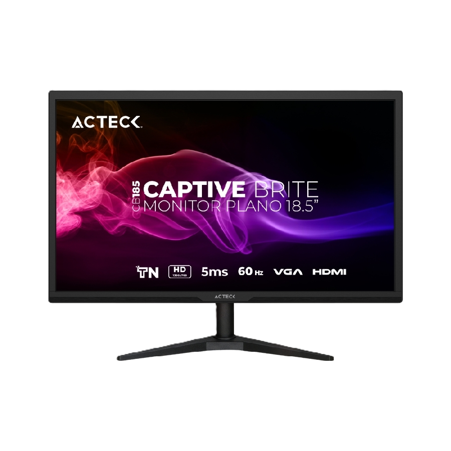 Monitor Acteck Captive Brite Cb185 / Plano / 18.5 Pulg / Panel Tn / 60 Hz / 5 Ms / Hd / Vesa 75 Mm / Hdmi - Vga / 3 AÑos De Garantia / Negro / Ac-944526