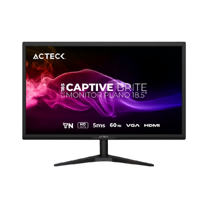 Monitor Acteck Captive Brite Cb185 / Plano / 18.5 Pulg / Panel Tn / 60 Hz / 5 Ms / Hd / Vesa 75 Mm / Hdmi - Vga / 3 AÑos De Garantia / Negro / Ac-944526