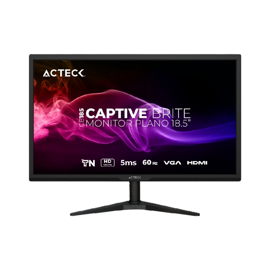 Monitor Acteck Captive Brite Cb185 / Plano / 18.5 Pulg / Panel Tn / 60 Hz / 5 Ms / Hd / Vesa 75 Mm / Hdmi - Vga / 3 AÑos De Garantia / Negro / Ac-944526