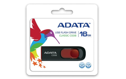Memoria Adata 16gb Usb 2.0 C008 Retractil Negro- Rojo (ac008-16g-rkd)