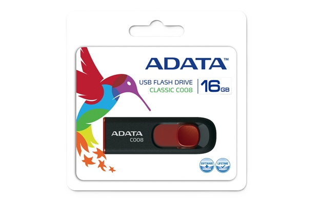 Memoria Adata 16gb Usb 2.0 C008 Retractil Negro- Rojo (ac008-16g-rkd)