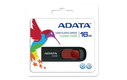 Memoria Adata 16gb Usb 2.0 C008 Retractil Negro- Rojo (ac008-16g-rkd)