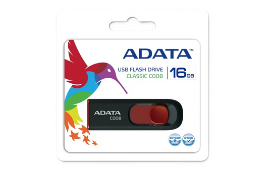 Memoria Adata 16gb Usb 2.0 C008 Retractil Negro- Rojo (ac008-16g-rkd)