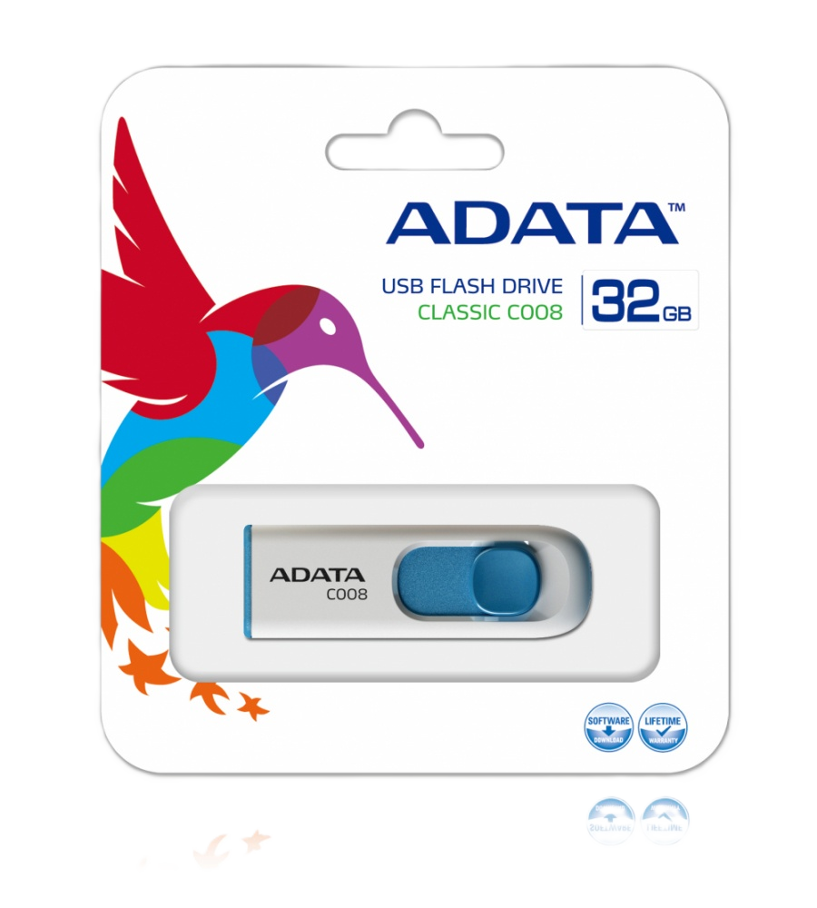 Memoria Adata 32gb Usb 2.0 C008 Retractil Blanco-azul (ac008-32g-rwe)