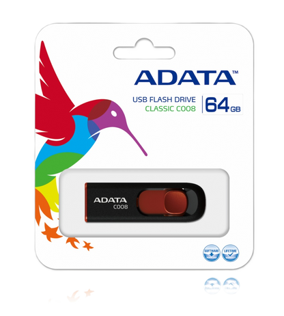 Memoria Adata 64gb Usb 2.0 C008 Retractil Negro-rojo ( Ac008-64g-rkd)