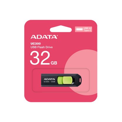 Memoria Adata 32gb Usb Tipo C Uc300 Retractil Negro Verde (acho-uc300-32g-rbk/gn)