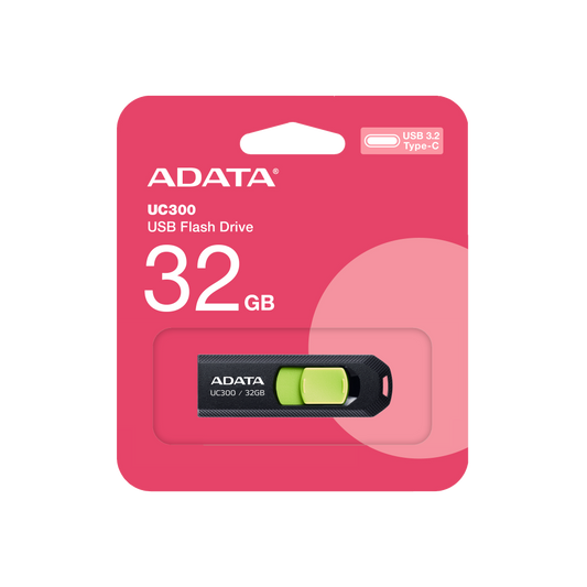 Memoria Adata 32gb Usb Tipo C Uc300 Retractil Negro Verde (acho-uc300-32g-rbk/gn)