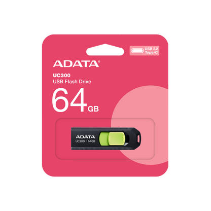 Memoria Adata 64gb Usb Tipo C Uc300 Retractil Negro Verde (acho-uc300-64g-rbk/gn)