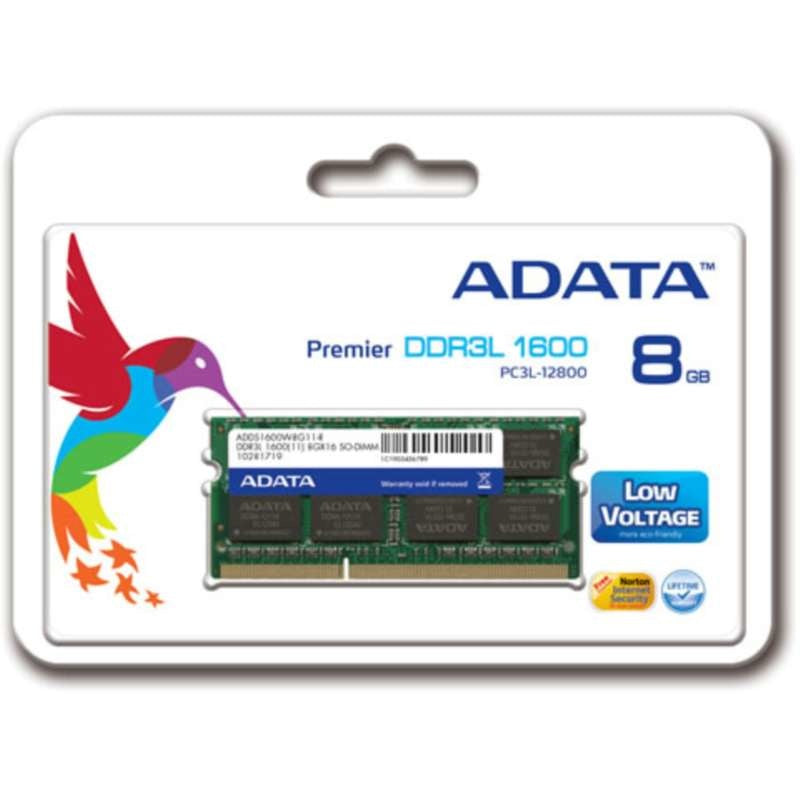 Memoria Adata Sodimm Ddr3 Low 8gb Pc3l-12800 1600mhz Cl11 204pin 1.35v Laptop/aio/mini Pcs Adds1600w8g11-s