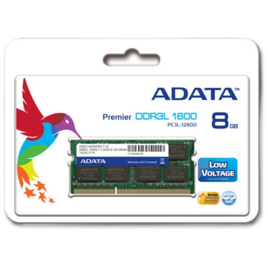Memoria Adata Sodimm Ddr3 Low 8gb Pc3l-12800 1600mhz Cl11 204pin 1.35v Laptop/aio/mini Pcs Adds1600w8g11-s