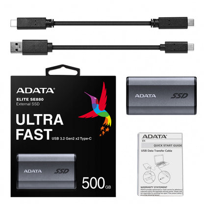 Unidad De Estado Solido Ssd Externo Adata Se880 500gb Portatil Usb 3.2 Usb Tipo C Gris Titanio Windows Mac Linix Android Ps4/5 Xbox Series X S (aeli-se880-500gcgy)