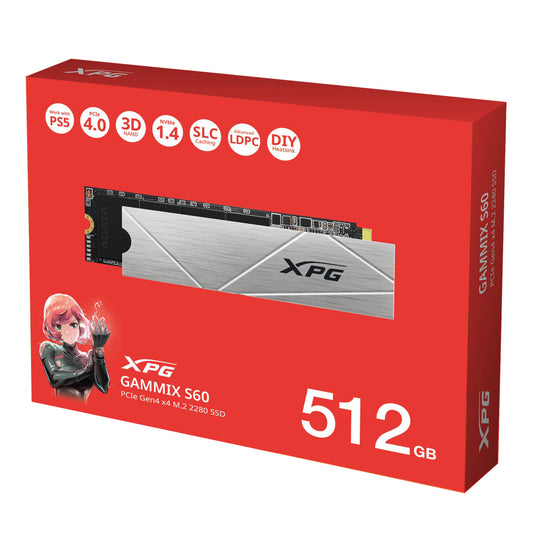 Unidad De Estado Solido Ssd Interno Xpg Gammix 512gb S60 M.2 2280 Nvme Pcie Gen 4x4 Lect.4700 Escrit. 1700 Mbs 3dnand Pc Laptop Minipc Con Disipador Gamer (agammixs60-512g-cs)