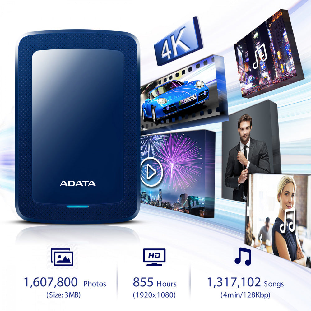 Disco Duro Externo Adata Hv300 1tb Portatil 2.5 Usb 3.2 Windows Mac Linux Dashdrive Slim Color Azul (ahv300-1tu31-cbl)