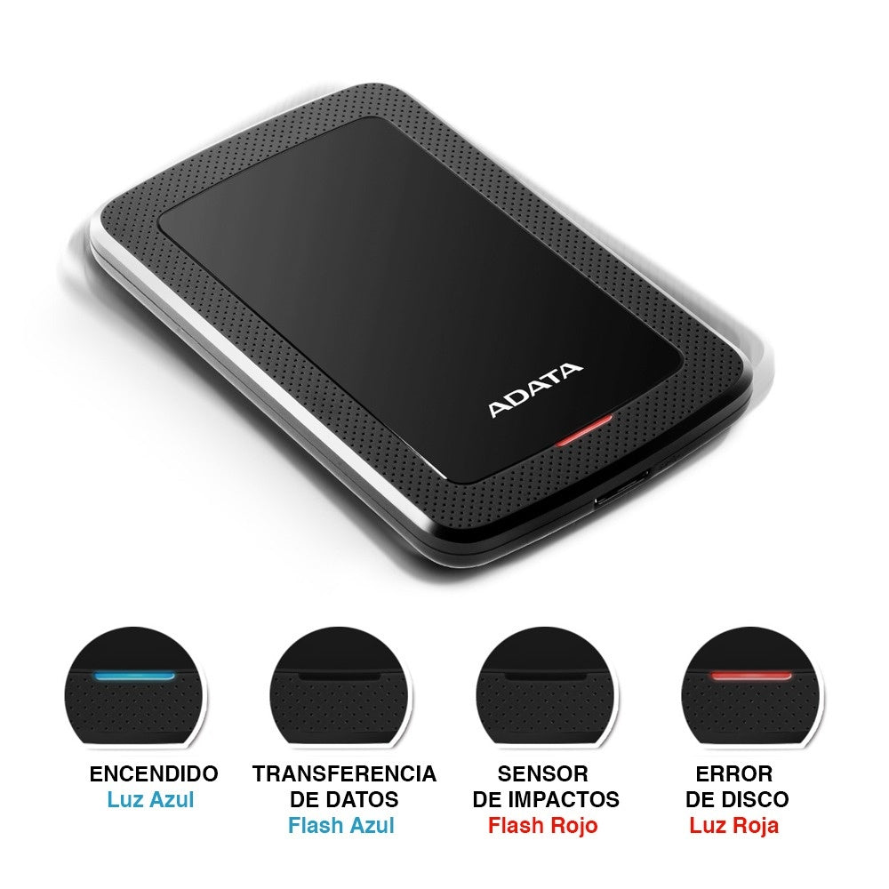 Disco Duro Externo Adata Hv300 2tb Portatil 2.5 Usb 3.2 Windows Mac Linux Dashdrive Slim Color Negro (ahv300-2tu31-cbk)