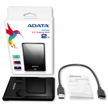 Disco Duro Externo Adata Hv620s 2tb Portatil 2.5 Usb 3.2 Windows Mac Linux Dashdrive Slim Color Negro (ahv620s-2tu31-cbk)