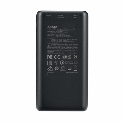 Bateria De Respaldo Adata Power Bank P20000qcd 20000mah/2 Usb A/ 1 Usb C/indicador De Carga Digital Color Negro (ap20000qcd-dgt-cbk)