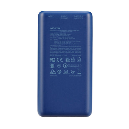 Bateria De Respaldo Adata Power Bank P20000qcd 20000mah/2 Usb A/ 1 Usb C/indicador De Carga Digital Color Azul (ap20000qcd-dgt-cdb)