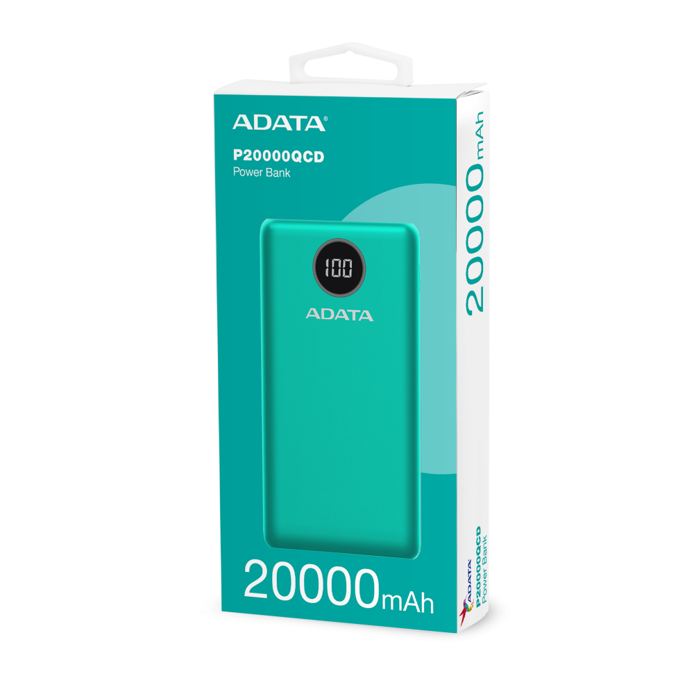 Bateria De Respaldo Adata Power Bank P20000qcd 20000mah/2 Usb A/ 1 Usb C/indicador De Carga Digital Color Verde (ap20000qcd-dgt-cgn)