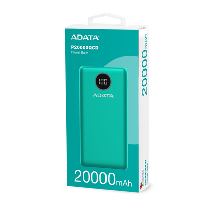 Bateria De Respaldo Adata Power Bank P20000qcd 20000mah/2 Usb A/ 1 Usb C/indicador De Carga Digital Color Verde (ap20000qcd-dgt-cgn)