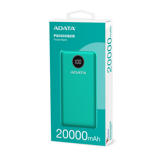 Bateria De Respaldo Adata Power Bank P20000qcd 20000mah/2 Usb A/ 1 Usb C/indicador De Carga Digital Color Verde (ap20000qcd-dgt-cgn)