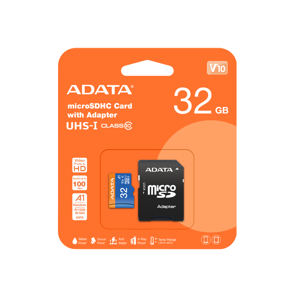 Memoria Adata Micro Sdxc/sdhc 32gb Uhs-i 100mb/25mb Clase 10 V10 A1 C/adaptador (ausdh32guicl10a1-ra1)