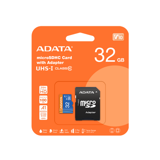 Memoria Adata Micro Sdxc/sdhc 32gb Uhs-i 100mb/25mb Clase 10 V10 A1 C/adaptador (ausdh32guicl10a1-ra1)