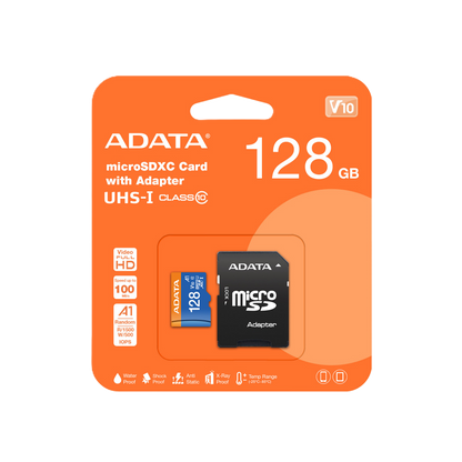 Memoria Adata Micro Sdxc/sdhc 128gb Uhs-i 100mb/25mb Clase 10 V10 A1 C/adaptador (ausdx128guicl10a1-ra1)