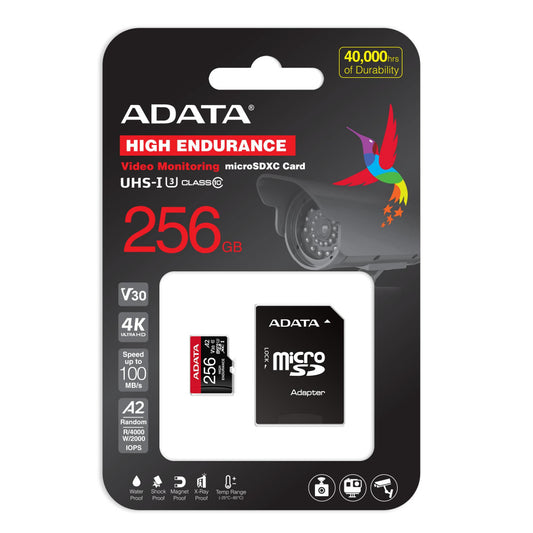 Memoria Adata Micro Sdxc/sdhc 256gb Uhs-i Videovigilancia 24/7 100mb/85mb 4k Clase 10 U3 V30 A2  C/adaptador (ausdx256gui3v30sha2-ra1)
