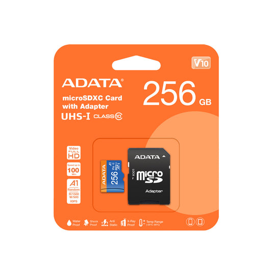 Memoria Adata Micro Sdhc/sdxc 256gb Uhs-i 100mb/25mb Clase 10 V10 A1 C/adaptador (ausdx256guicl10a1-ra1)