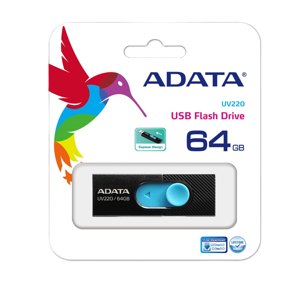 Memoria Adata 64gb Usb 2.0 Uv220 Retractil Negro-azul (auv220-64g-rbkbl)