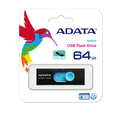 Memoria Adata 64gb Usb 2.0 Uv220 Retractil Negro-azul (auv220-64g-rbkbl)