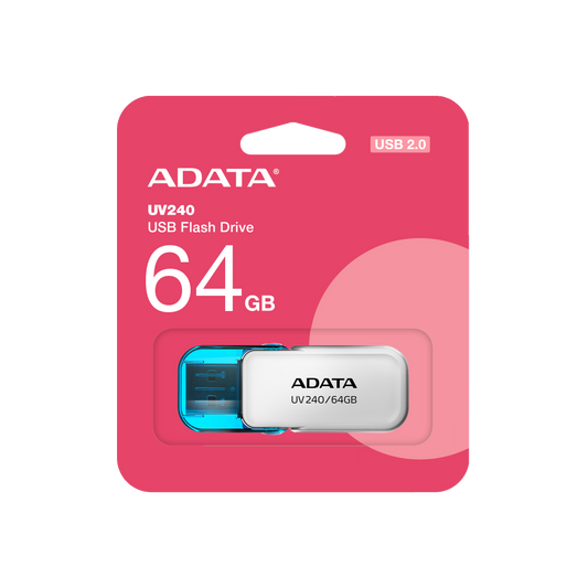 Memoria Adata 64gb Usb 2.0 Uv240 Blanco- Azul (auv240-64g-rwh)
