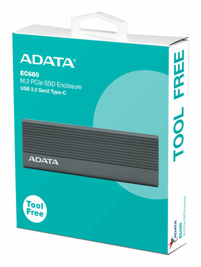 Carcasa Adata Ec680 Para Ssd Pcie De Diferentes TamaÑos M.2 Usb 3.2 Color Gris Metalico Ec680-ccgy