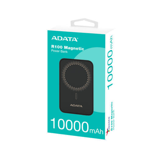 Bateria De Respaldo Adata  Power Bank MagnÉtico Pr100 10000 Mah / Usb-c / Carga InalÁmbrica / Negro (pr100-12bk)