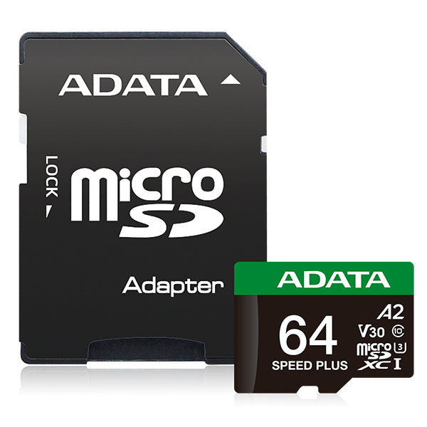Memoria Adata Microsdxc Speed Plus 64gb Cl10 Con Adaptador (ud64gui3v30a2sp-ra1)