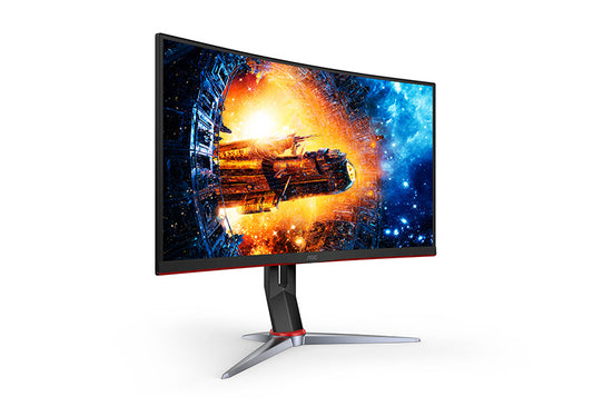 Monitor Aoc Gamer Curvo 23.6 / Negro - Rojo / Panel Va / Hdmi Vga Displayport / Aspecto 16:9 / Tr 1 Ms / Amd Free Sync / 165 Hz / Resolucion 1920 X 1080 / 250 Cd/m2 / 80 Millones A 1 / Vesa 100x100